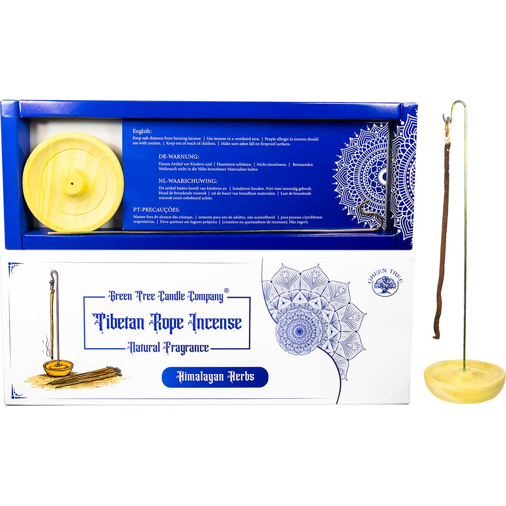 GREEN TREE TIBETAN ROPE INCENSE+HOLDER-HIMALAYAN HERBS(PK10)