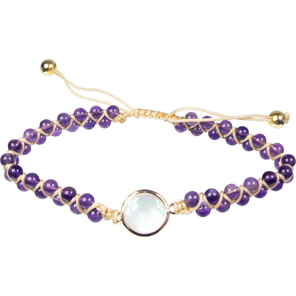 BRACELET-WEAVE ADJUSTONE -4MM BEADS-AMETHYST MOONSTONE