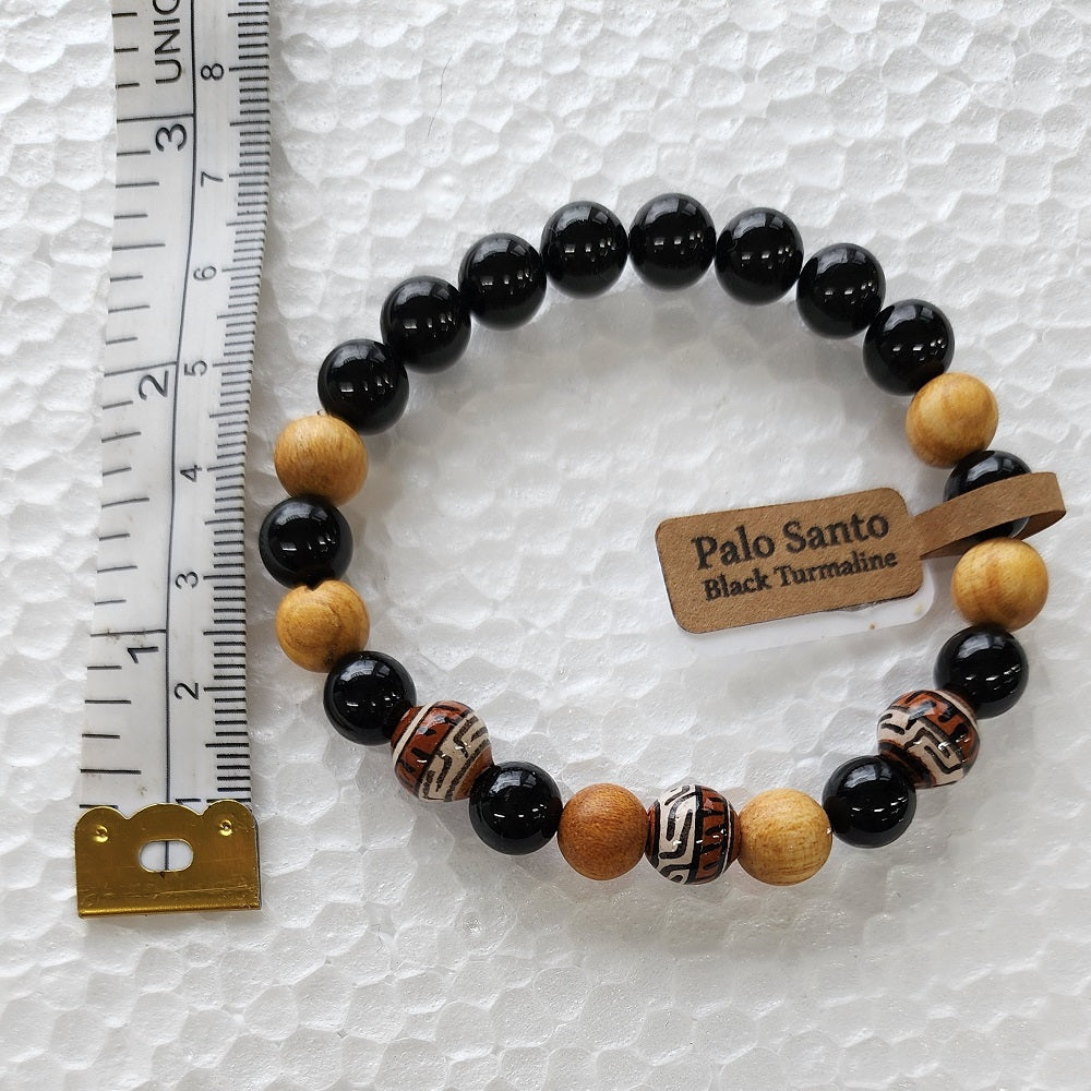 PALO SANTO &amp; BLACK TOURMALINE – BRACELET 8 MM BEADS