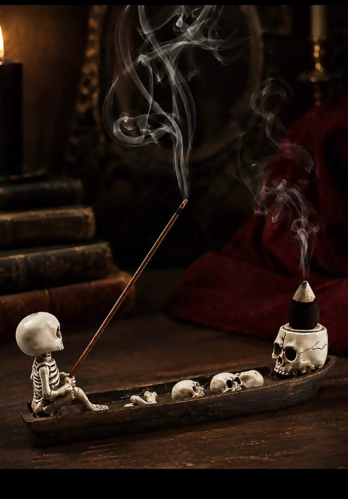 Gothic skeleton incense burner