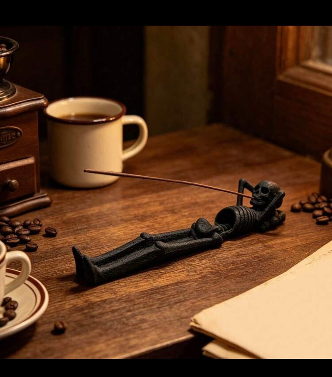 Spooky skeleton relaxing incense burner