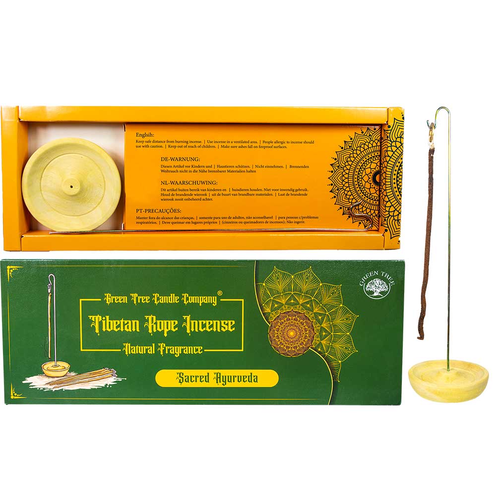 GREEN TREE TIBETAN ROPE INCENSE+HOLDER-SACRED AYURVEDA(PK10)